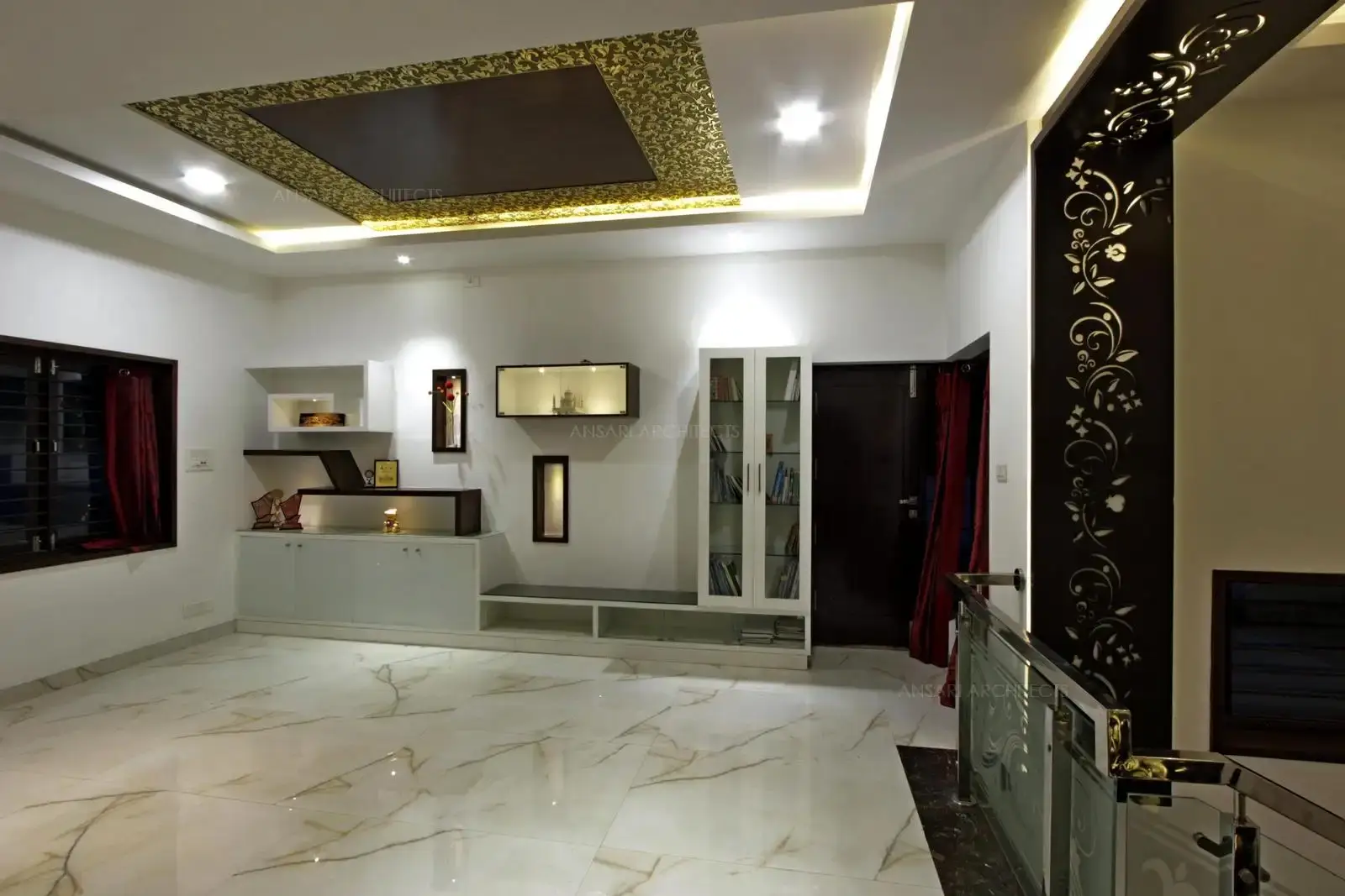 The floating wooden shelves almost look like tiny wall art pieces with different punch of brown hues that is streamlined, sleek decorative element of design.